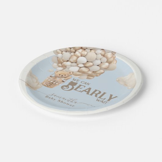 Teddy Bear Balloon Boy Blauw Baby shower Papieren Bordje (Gekanteld)