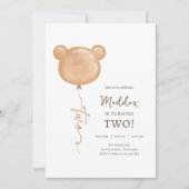 Teddy Bear Balloon Boy Second Birthday Party Kaart (Voorkant)