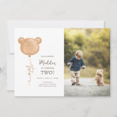 Teddy Bear Balloon Boy Second Birthday Party Kaart (Voorkant)