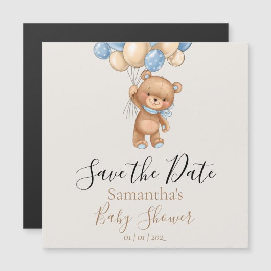 Teddy Bear Balloon Brown Baby shower Save the Date (Voorkant / Achterkant)