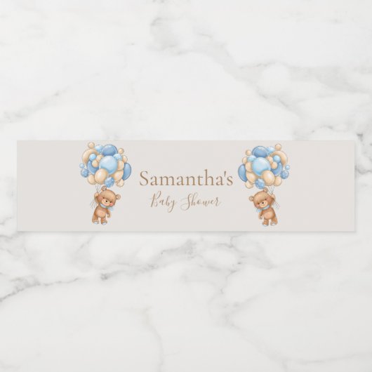 Teddy Bear Balloon Brown baby shower Waterfles Etiket (Enkel label)