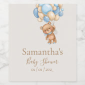 Teddy Bear Balloon Brown baby shower Wijn Etiket (Enkel label)