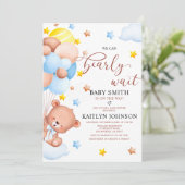 Teddy Bear Balloon Clouds Baby Sprinkle Kaart (Staand voorkant)