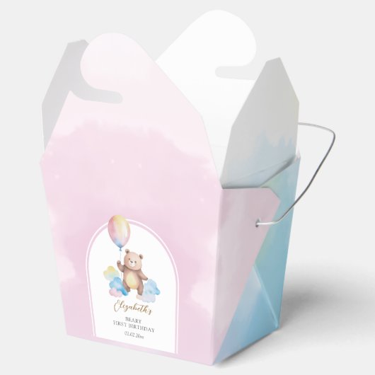 Teddy Bear Balloon Clouds Beary First Birthday Bedankdoosjes (Geopend)