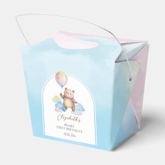 Teddy Bear Balloon Clouds Beary First Birthday Bedankdoosjes (Achterkant)