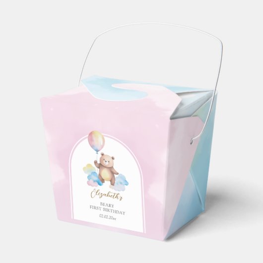 Teddy Bear Balloon Clouds Beary First Birthday Bedankdoosjes (Voorkant Zijde)