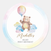 Teddy Bear Balloon Clouds Beary First Birthday Ronde Sticker (Voorkant)