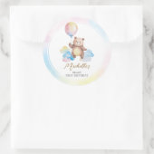 Teddy Bear Balloon Clouds Beary First Birthday Ronde Sticker (Tas)