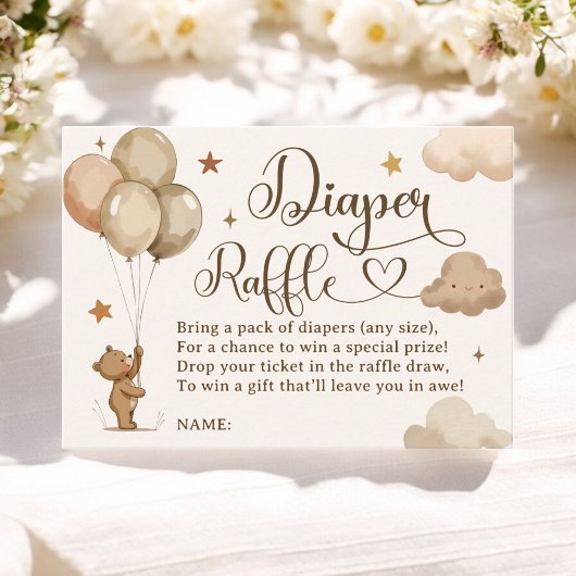 Teddy Bear Balloon Diaper Raffle Baby shower Informatiekaartje
