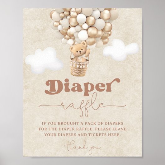 Teddy Bear Balloon Diaper Raffle Poster (Voorkant)