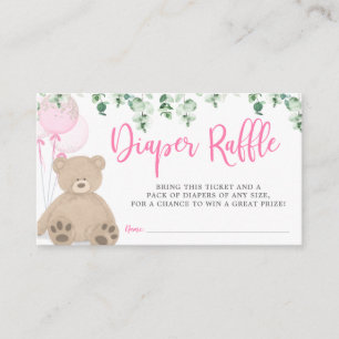 Teddy Bear Balloon Eucalyptus Diaper Raffle Girl Informatiekaartje