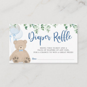 Teddy Bear Balloon Eucalyptus Diaper Raffle Ticket Informatiekaartje