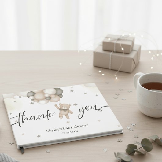 Teddy Bear Balloon Foil Baby Shower Guest Book Gastenboek