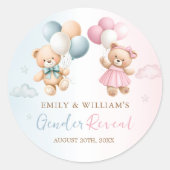 Teddy Bear Balloon Gender Reveal Sticker (Voorkant)