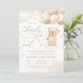 Teddy Bear Balloon Genderneutraal Baby shower Kaart (Staand voorkant)