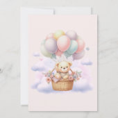 Teddy Bear Balloon Girl Baby shower Invitation Kaart (Achterkant)