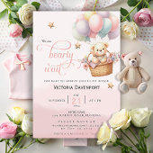 Teddy Bear Balloon Girl Baby shower Invitation Kaart