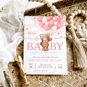 Teddy Bear Balloon Girl Baby shower Invitation Kaart
