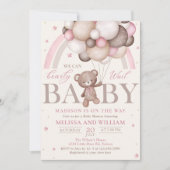 Teddy Bear Balloon Girl Barly Wait Baby shower Kaart (Voorkant)