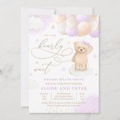 Teddy Bear Balloon Girl Barly Wait Baby shower Kaart (Voorkant)