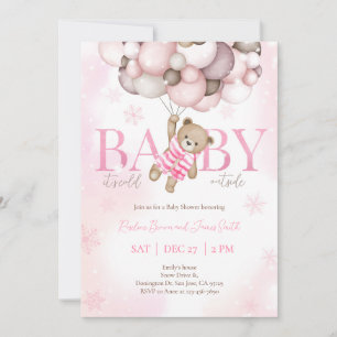 Teddy Bear Balloon Girl Barly Wait Baby shower Kaart
