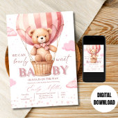Teddy Bear Balloon Girl Barly Wait Baby shower Kaart