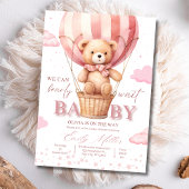 Teddy Bear Balloon Girl Barly Wait Baby shower Kaart
