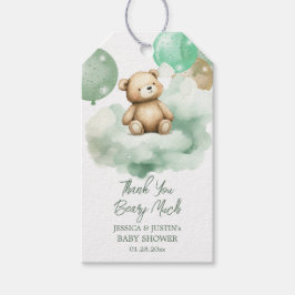 Teddy Bear Balloon Green Gold Baby shower Cadeaulabel