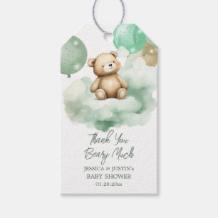 Teddy Bear Balloon Green Gold Baby shower Cadeaulabel