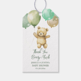 Teddy Bear Balloon Green Gold Baby shower Cadeaulabel