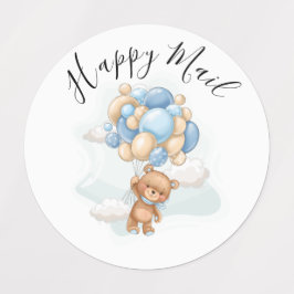 Teddy Bear Balloon Happy Mail Baby shower Labels