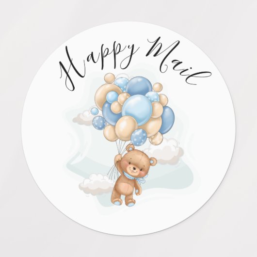 Teddy Bear Balloon Happy Mail Baby shower Labels (Design 1)
