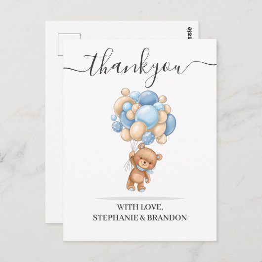 Teddy Bear Balloon Hartelijk dank Briefkaart (Voorkant / Achterkant)