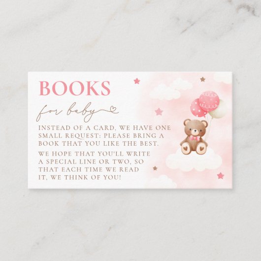 Teddy Bear Balloon Meisje Boeken voor Baby Kaart (Voorkant)
