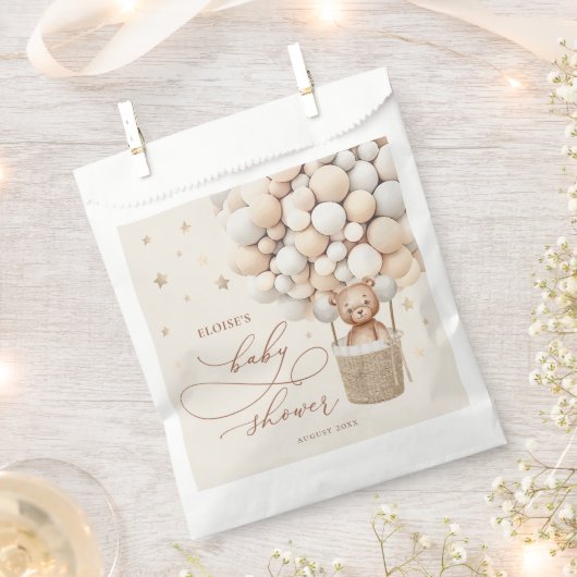 Teddy Bear Balloon Neutral Barly Wait Baby shower Bedankzakje (Geknipt)