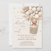 Teddy Bear Balloon Neutral Barly Wait Baby shower Kaart (Voorkant)