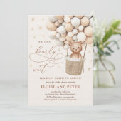 Teddy Bear Balloon Neutral Barly Wait Baby shower Kaart (Staand voorkant)