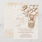 Teddy Bear Balloon Neutral Barly Wait Baby shower Kaart (Voorkant / Achterkant)
