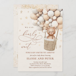 Teddy Bear Balloon Neutral Barly Wait Baby shower Kaart