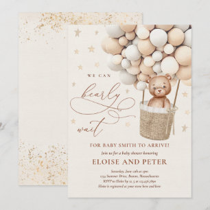 Teddy Bear Balloon Neutral Barly Wait Baby shower Kaart