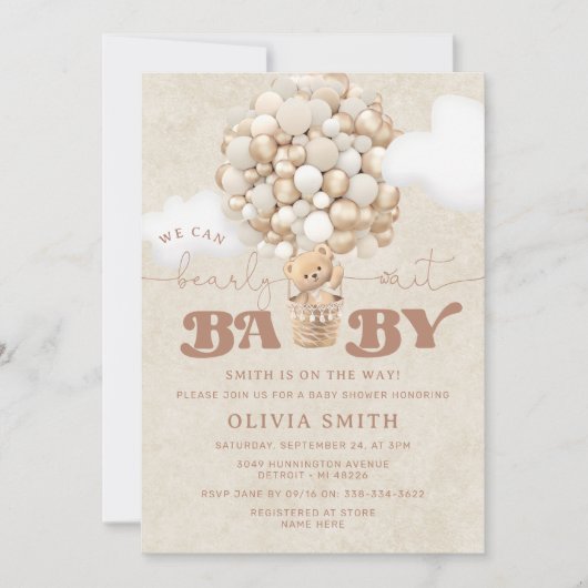 Teddy Bear Balloon Neutral Barly Wait Baby shower Kaart (Voorkant)