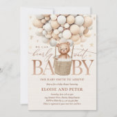 Teddy Bear Balloon Neutral Barly Wait Baby shower Kaart (Voorkant)