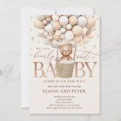 Teddy Bear Balloon Neutral Barly Wait Baby shower Kaart (Voorkant)