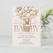 Teddy Bear Balloon Neutral Barly Wait Baby shower Kaart (Staand voorkant)