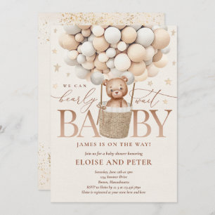 Teddy Bear Balloon Neutral Barly Wait Baby shower Kaart