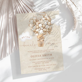 Teddy Bear Balloon Neutral Barly Wait Baby shower Kaart