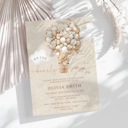 Teddy Bear Balloon Neutral Barly Wait Baby shower Kaart