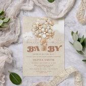 Teddy Bear Balloon Neutral Barly Wait Baby shower Kaart