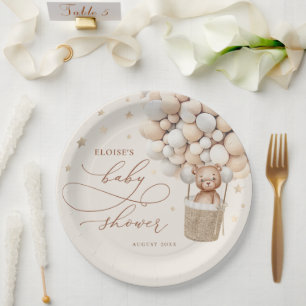 Teddy Bear Balloon Neutral Barly Wait Baby shower Papieren Bordje