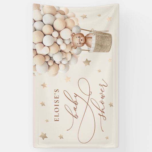 Teddy Bear Balloon Neutral Barly Wait Baby shower Spandoek (Verticaal)